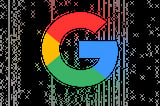 Google logo with red, yellow, green, and blue colors on a black digital background with code